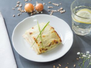 Lasanha pupunha peito peru molho 4 queijo